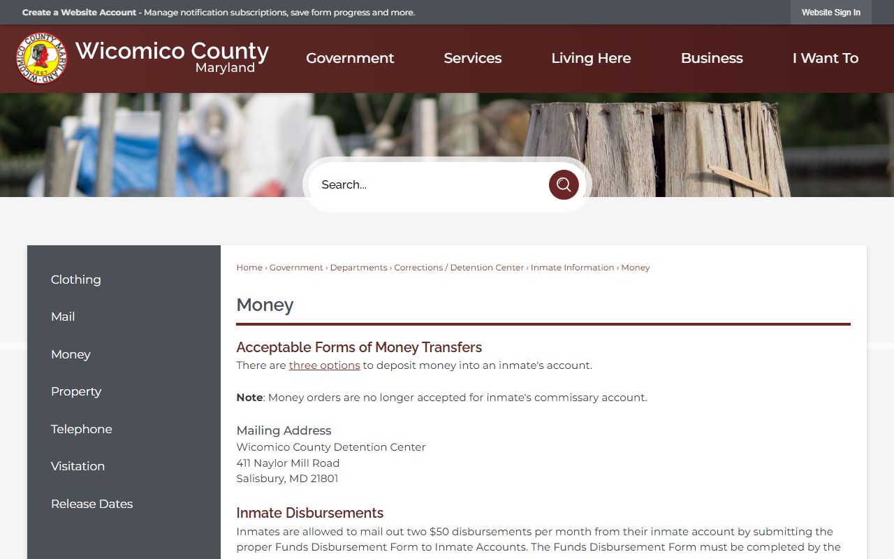 Wicomico County inmate records money and commissary instructions