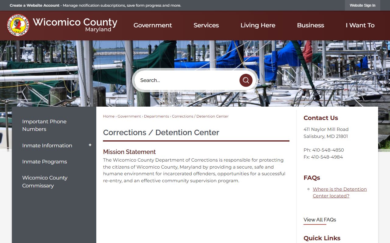 Wicomico County Detention Center custody search official corrections page